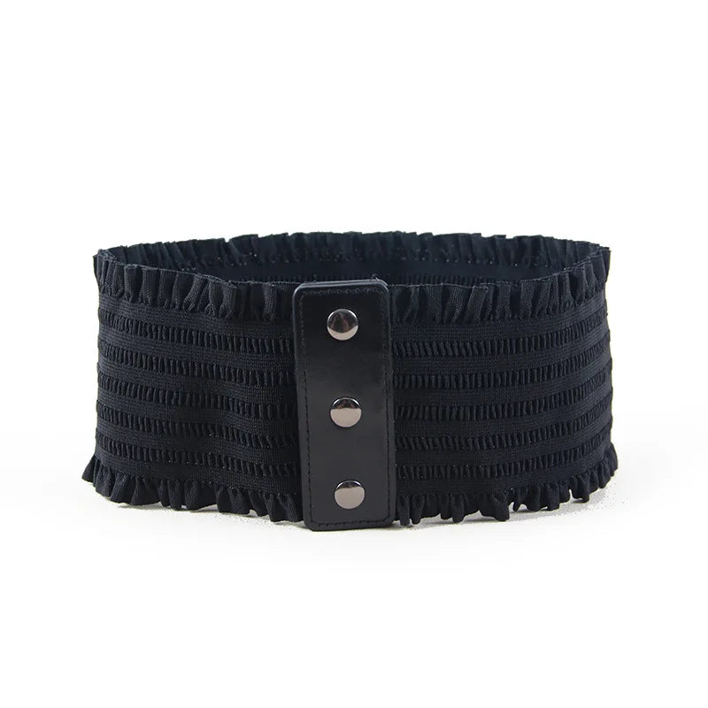 Ruffles Wide Belt Triple Buckle Elegant Elastic Waistband Decorative Dress Girdle for Women Large Size Luxury