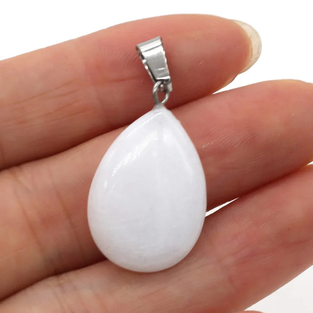 Natural Drop Shape Stone Pendant Crystal Rose Quartz Agate Yellow Jade Opal Malachite Charms for Jewelry Making DIY Accessories
