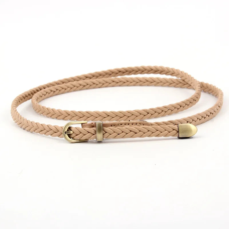 Woven Thin Belt Women's Fashion Casual Versatile Coat Girdle Gothic Retro Red Pin Pu Buckle Waistband