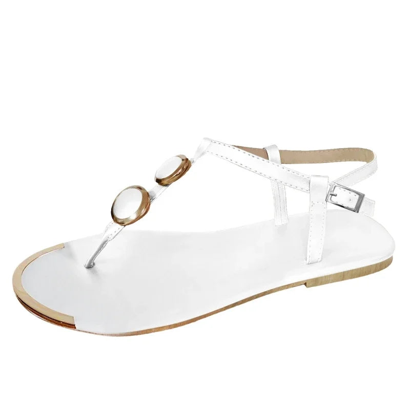2025 The New Summer Sandals Women Fashion Casual Beach Outdoor Flip Flop Sandals Metal Decoration Ladies Flat Shoes Plus Size