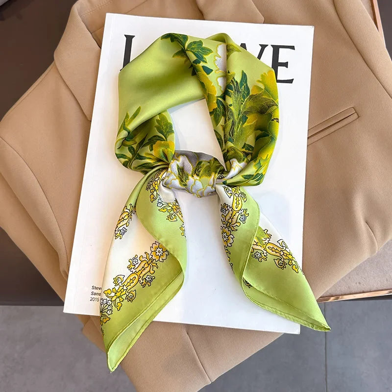 Luxury Brand Silk Square Plaid Scarf Women Satin Neck Hair Tie Band Soft work neckerchife 2024 NEW Hijab Head Female Foulard