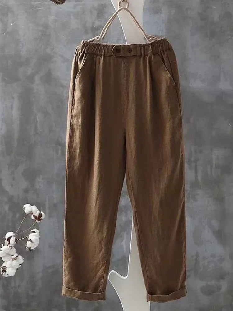 Cotton Linen High Waisted Harun Long Pants Fashion Elegant Women Pants Casual Elegant Loose Pant