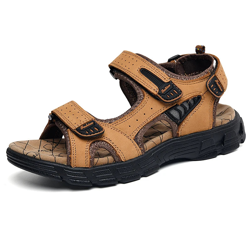 Classics Men's Sandals Summer Genuine Leather Sandals Handmade Outdoor Mesh Men Footwear Soft Breathable Metal Leather Slippers