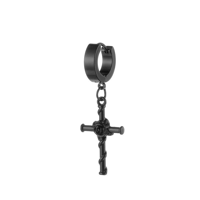 Classic Simple Cross Pendant Earrings Stainless Steel Fashion Vintage Geometric Stud Ear Jewelry Party Gifts For Women Men