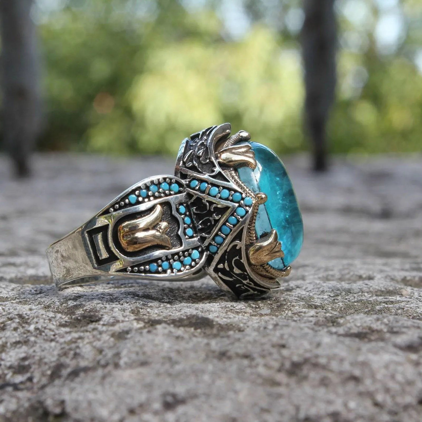 Punk Rings For Women Blue Gemstone Ring For Women Elegant Luxury Vintage Engraved Natural Gemstone Rings бижутерия люкс качества