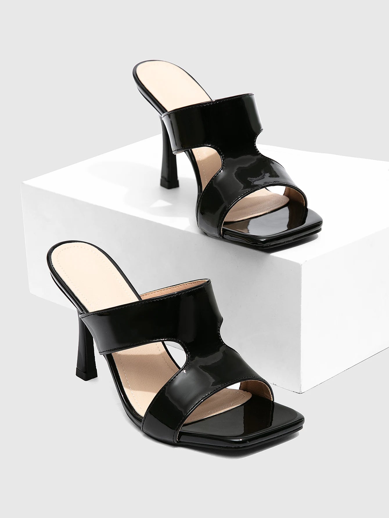 Women's New Sandals Black High Heeled Sandals High-Quality Pu Leather Fashion Simple and Elegant Outing Party Work Clothing Slin