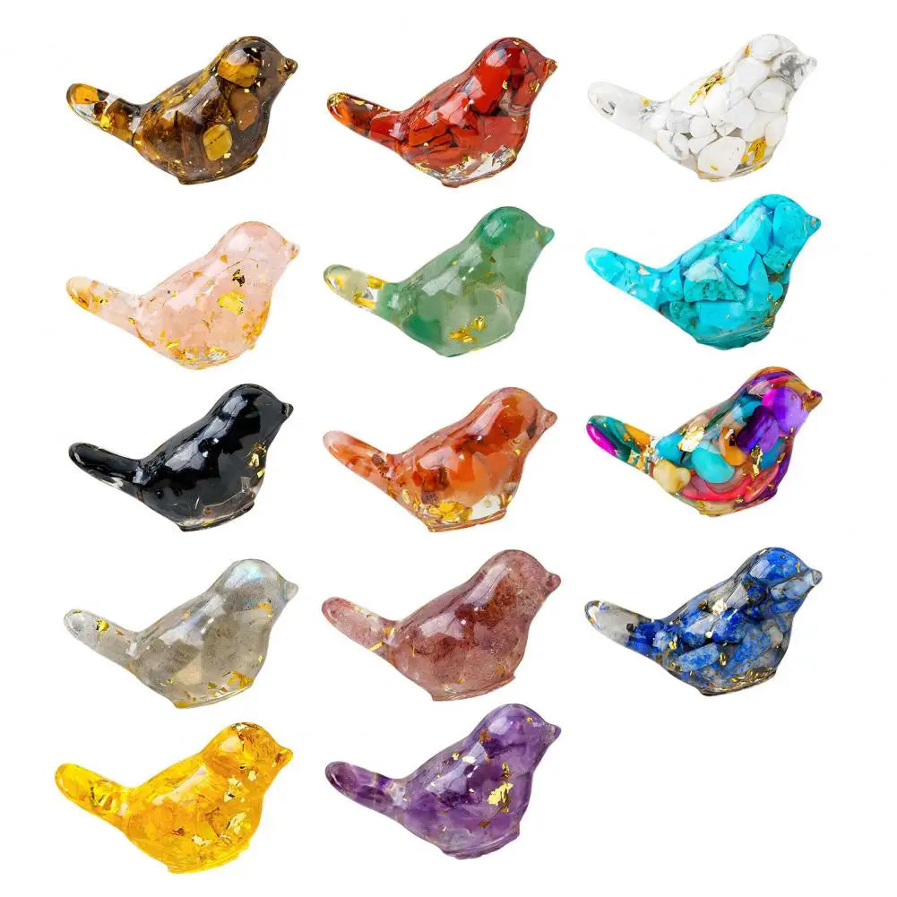 Natural Stone Colorful Bird Figurine Positive Healing Energy Hand-carved Faux Crystal Mini Bird Statue Home Office Desktop Decor