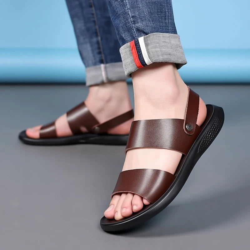 Men Sandals Fashion Mens Shoes Slip-On Leather Soft Non-slip Beach Summer Sandals Slippers Flats Flip Flop Men sandales Сандалии
