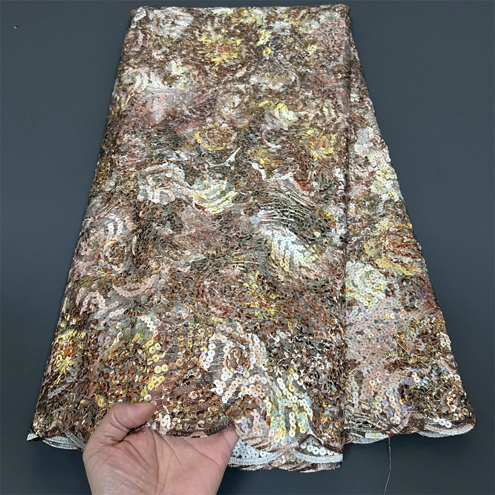 Latest African Lace Fabric 2024 High Quality,Fabrics By The Meters,Sequin,Tulle,Wedding Dresses,Embroidery,Mesh,Cloth,5 Yards