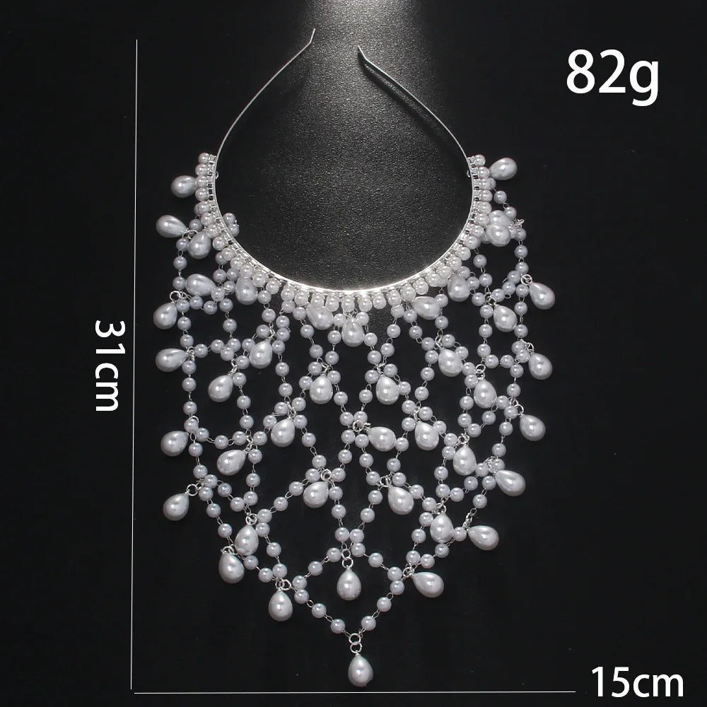 Bohemian Pearl Headband for Women Vintage Hair Accessories with Mesh Cap and Headwear Girls Retro Wedding Jewelry Charming
