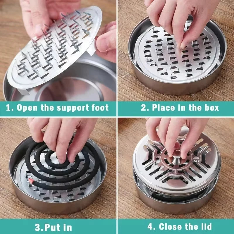 Stainless Steel Mosquito Coil Holder - Fireproof & Scald-Resistant, Perfect for Home & Office Decor, Ideal for Dorm & Apartments