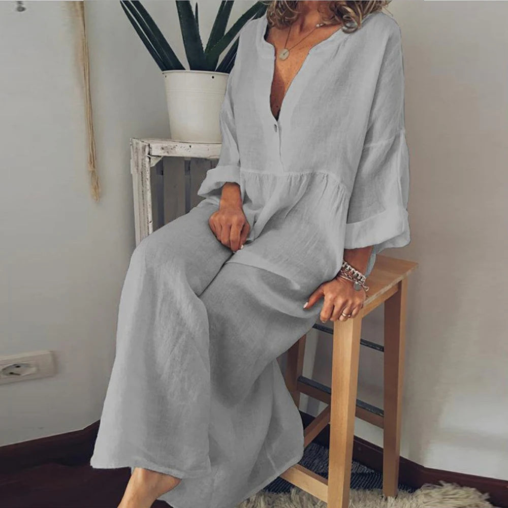 Cotton Linen Long Dress for Women 2024 Summer Sexy Casual Short Sleeve Slim Fit Loose Shirt Dress Beach Female Clothing Vestido
