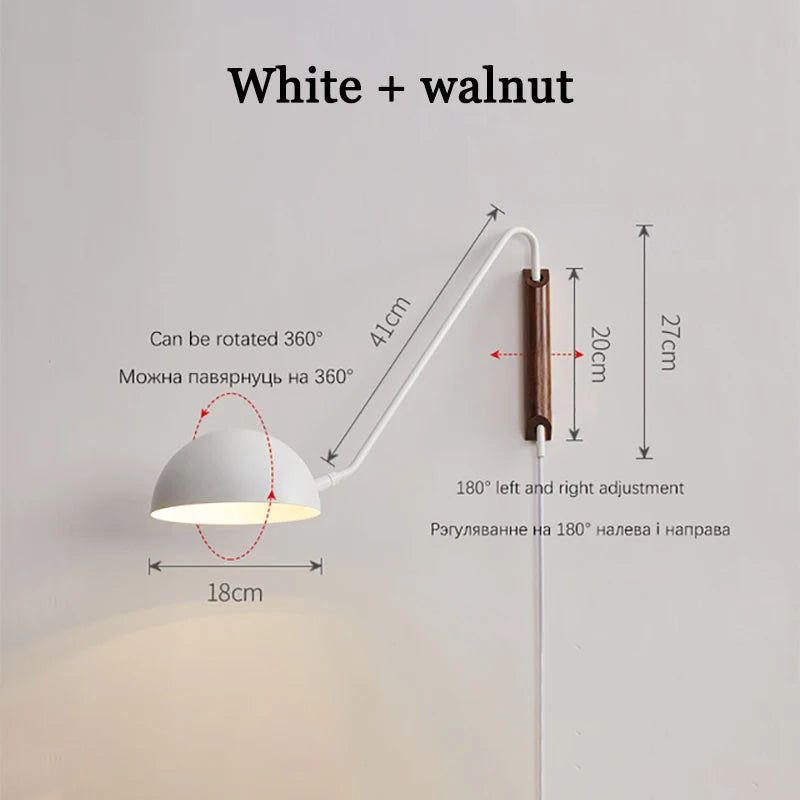 Scandinavia Minimalist Bedside Wall Lamps Rotating Swing Arm Iron Wall Hanging Light Home Decor Bedroom Living Room Reading Lamp