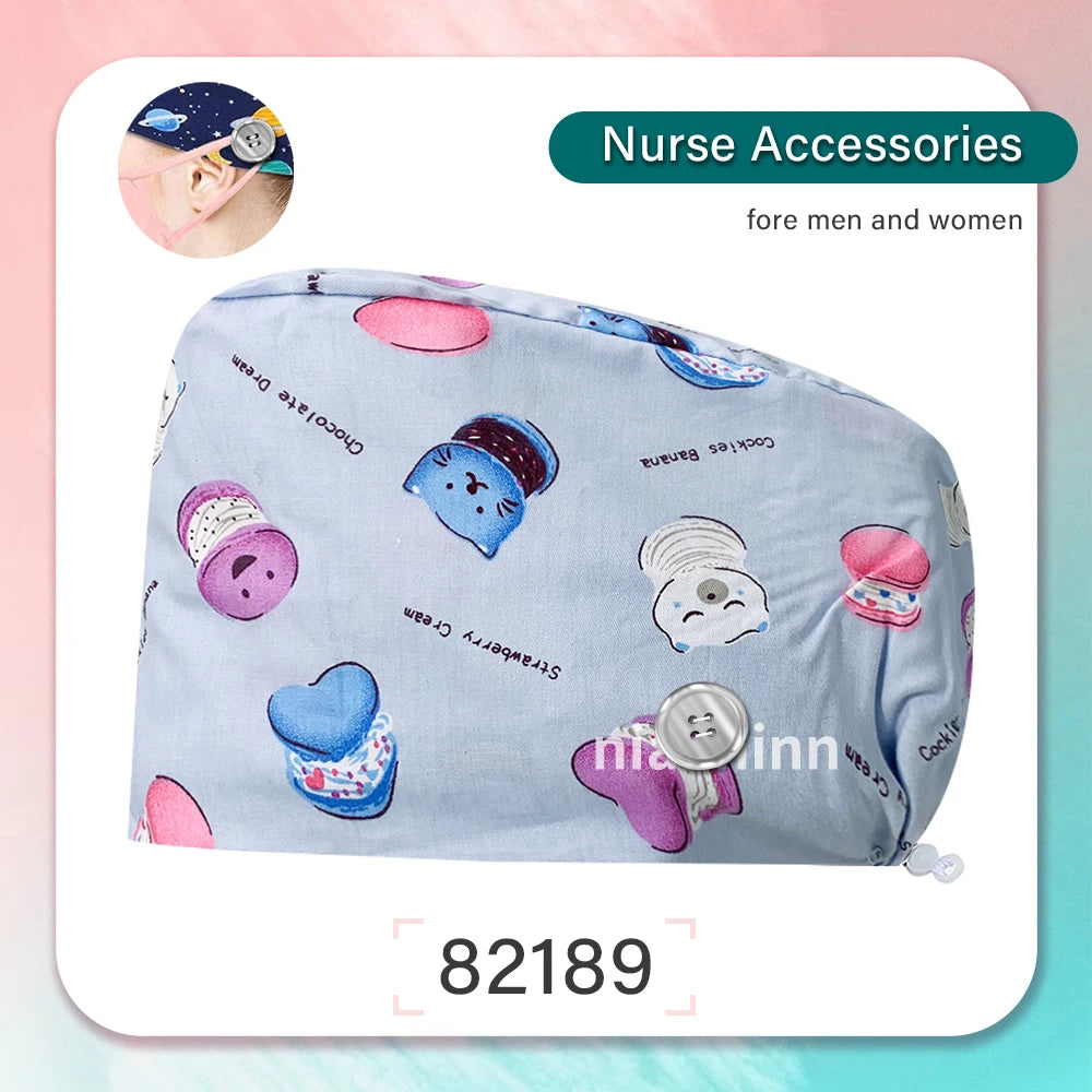 Nurse Scrubs Cap Women Health Workers Frosted Hat Lab Operator Work Cap Beauty Salon Dustjproof Working Hat Adjustable Scrub Cap