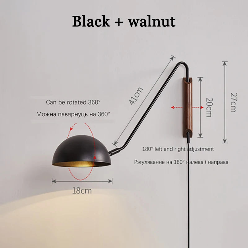 Scandinavia Minimalist Bedside Wall Lamps Rotating Swing Arm Iron Wall Hanging Light Home Decor Bedroom Living Room Reading Lamp