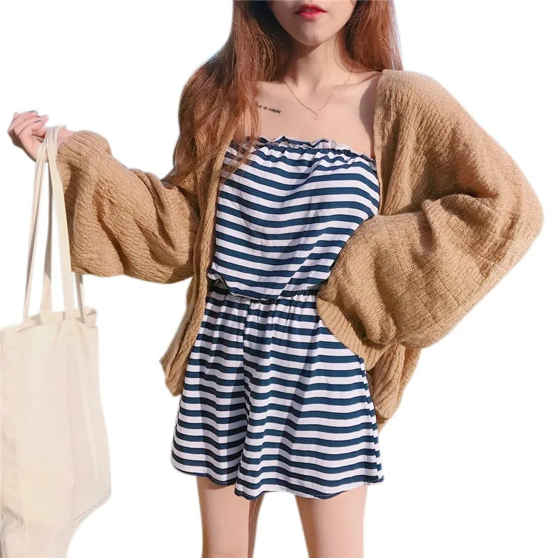 Women Women's Korean College Style Lazy Loose Sunscreen Cardigan Summer Sexy Knitting Cardigan One Size