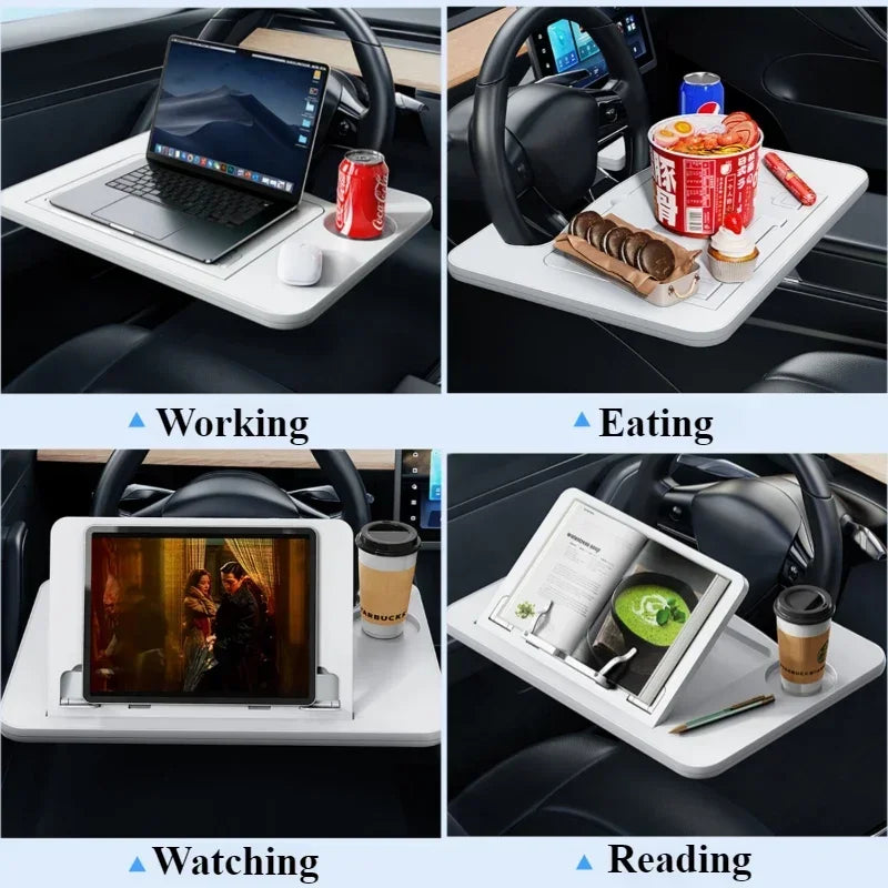 Hipacool Adjustable Car Laptop Computer Desk Mount Stand Car Steering Wheel Portable Foldable Tray Board Table for Work Eat Read