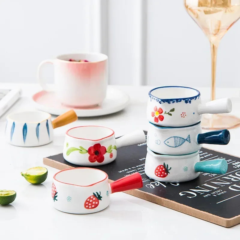 Ceramic Milk Jugs Creamer Cup with Handle Japanese Milk Frothing Coffee Sugar Pot Jam Bowl Seasoning Sauce Dish Kitchen Cookware