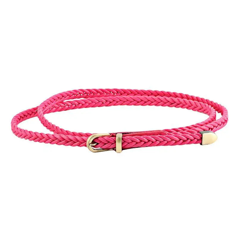 Woven Thin Belt Women's Fashion Casual Versatile Coat Girdle Gothic Retro Red Pin Pu Buckle Waistband