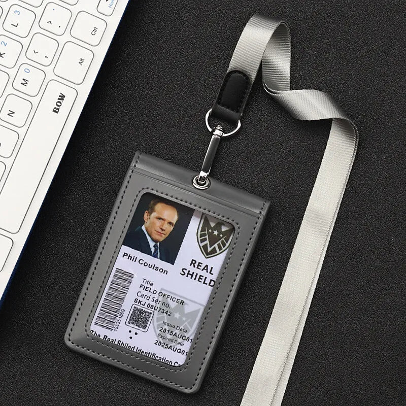 Genuine Leather ID Badge Holder Name Tag Chest Card Holders with Neck Lanyard Formal Staff Office Worker Supplies Magnet Hasp