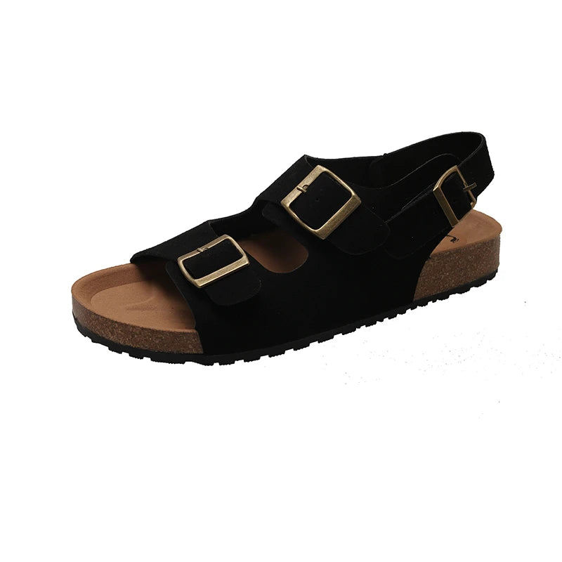 Women's Sandals 2025 Summer Casual Thick Bottom Flat Trend Open Toe Solid Color Sandals Lightweight Outdoor Walking Slippers