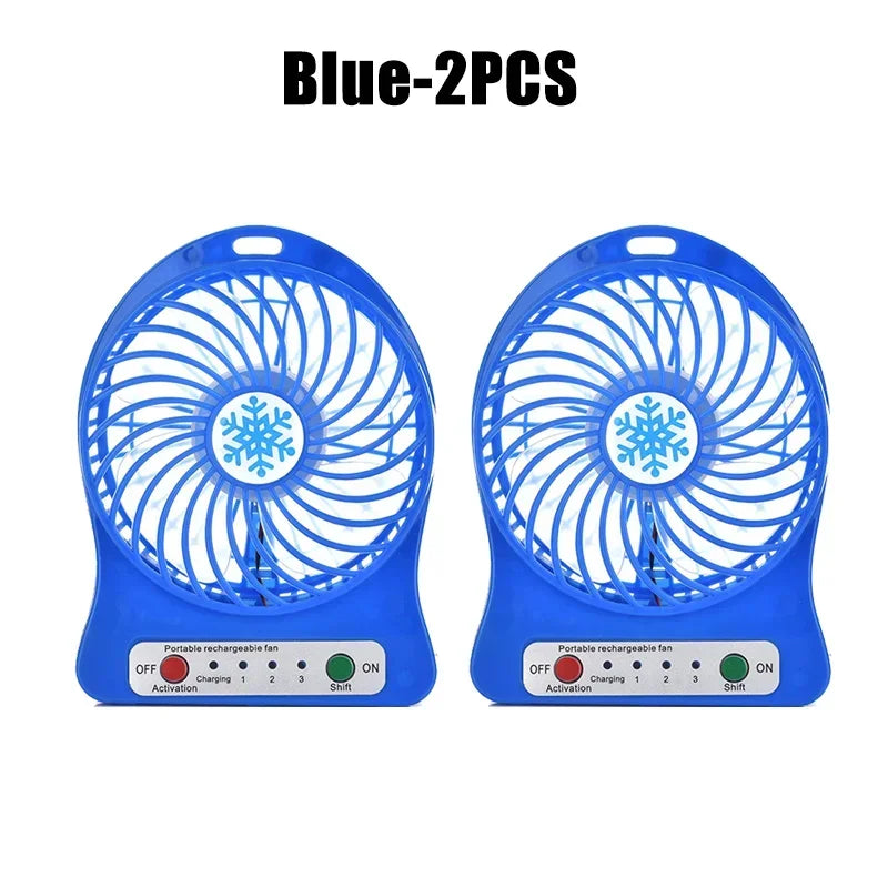 Mini Fan USB Rechargeable 3 Speed Portable Handheld Desktop Quiet Cooling for Office Dorm Camping Outdoor Black Blue White Snowf