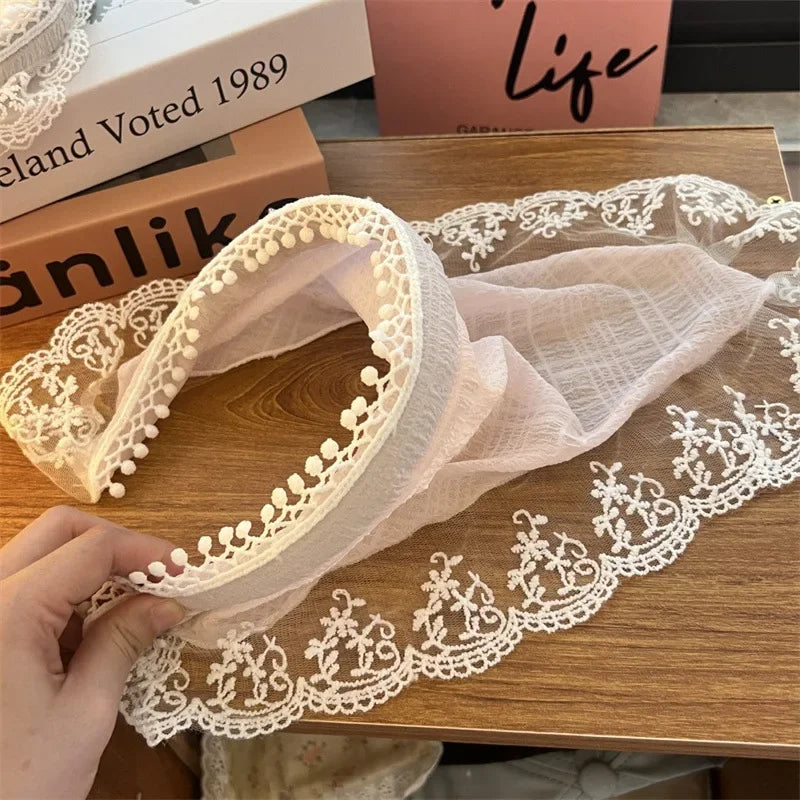 Red Woven Plaid Lace Hair Scarf Wraps Women Retro Triangle Headscarf Hat Travel Photo Headband Girl Hair Accessories
