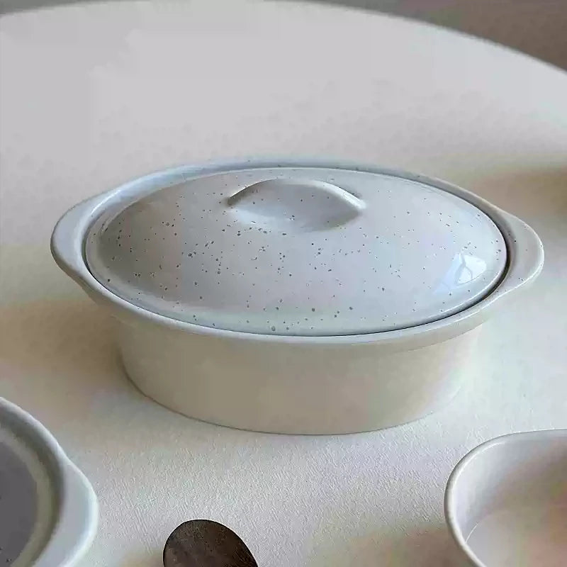 Korean Style Simple Ceramic Bowl Oval Shape Solid Color Large Capacity Soup Bowl High Quality Household Rice Tablewares