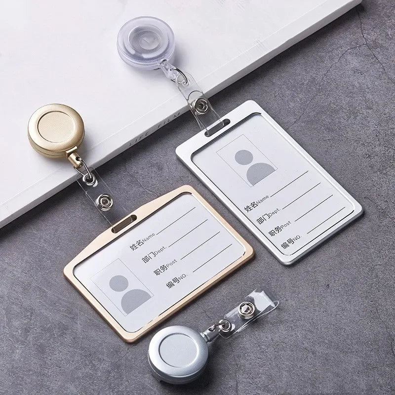 Aluminum Alloy Card Holder Retractable Badge Reel Lanyard Employee Staff Name ID Card Card Holder Business Supplies