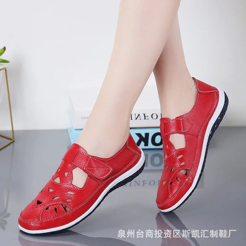 Women's Sandals 2020 Summer Genuine Leather Handmade Ladies Shoe Leather Sandals Women Flats Beach shoes Retro Mother Shoes