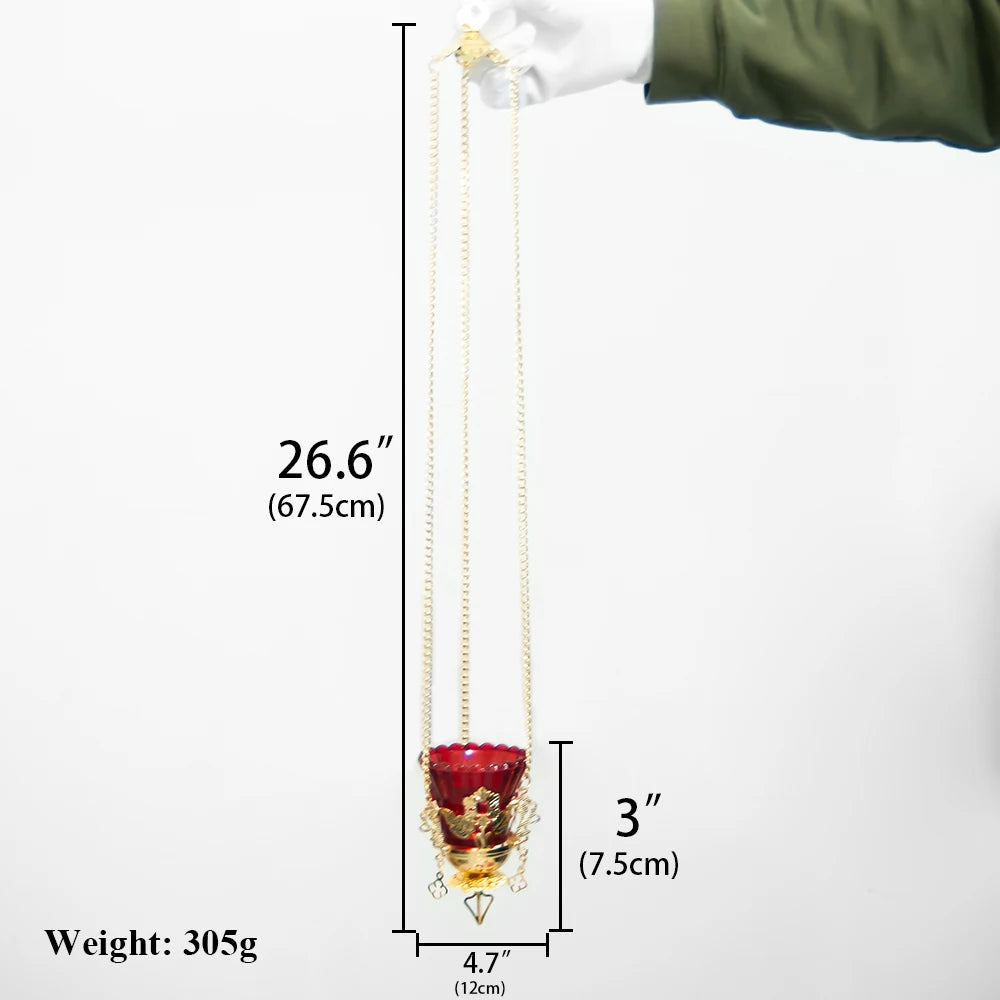 Orthodox Christian Hanging Oil Lamp,Orthodox Vigil Oil Lamps with Red Glass Cup,for Religious Ceremonies and Daily Use