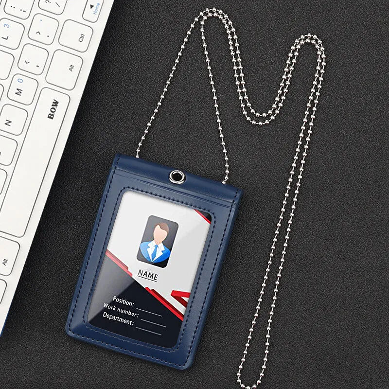 Genuine Leather ID Badge Holder Name Tag Chest Card Holders with Neck Lanyard Formal Staff Office Worker Supplies Magnet Hasp