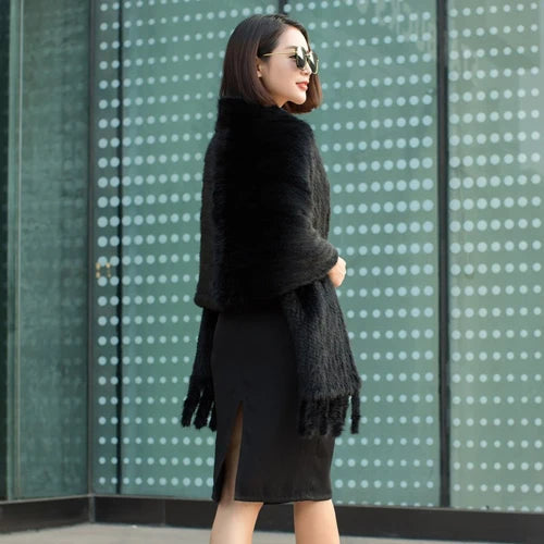 Long Style Women Knitted Real Mink Fur Pashmina Scarves Winter Real Natural Mink Fur Scarf Lady 100% Natural Real Mink Fur Shawl