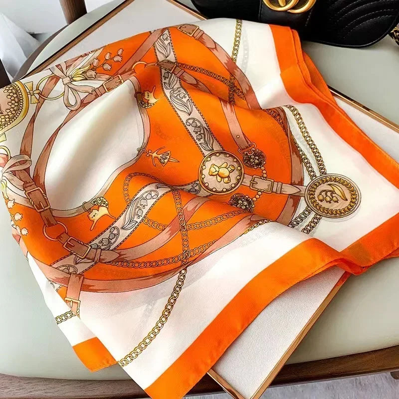 Luxury Brand Silk Square Plaid Scarf Women Satin Neck Hair Tie Band Soft work neckerchife 2024 NEW Hijab Head Female Foulard