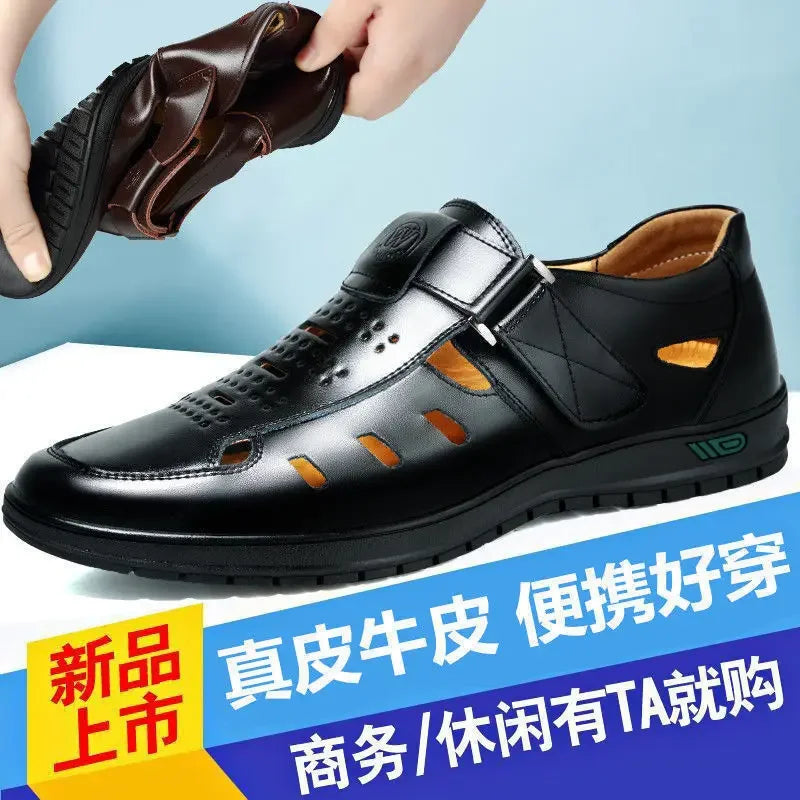 Men Sandals Genuine Leather Summer Breathable Casual Shoes Slip on Clogs Outdoor Non Slip Hand Made Beach Sandalias