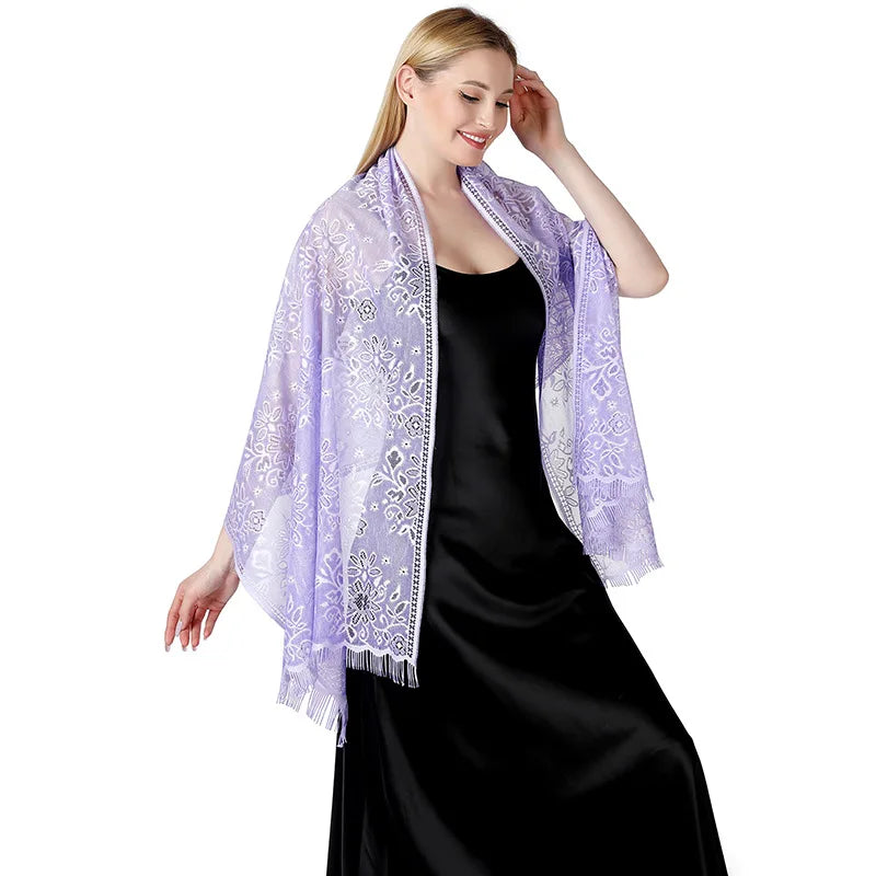 Pure Color Floral Mesh Lace Shawls for Women Evening Dresses Shawl Bridal Bridesmaid Wedding Boleros Lady Party Capes Wraps