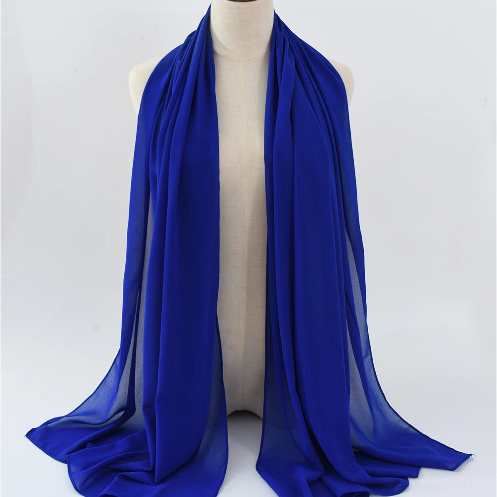 Fashion Pearl Chiffon Hijab Shawls Of Muslim Women Solid Color Head Wraps Scarf For Ladies
