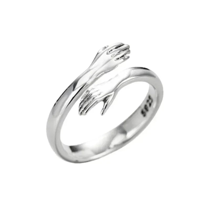 Adjustable Ring Novelty Love Hug Charms Open Band Minimalist for Men Women 925 Sterling Silver Couple Lover Dating Jewelry