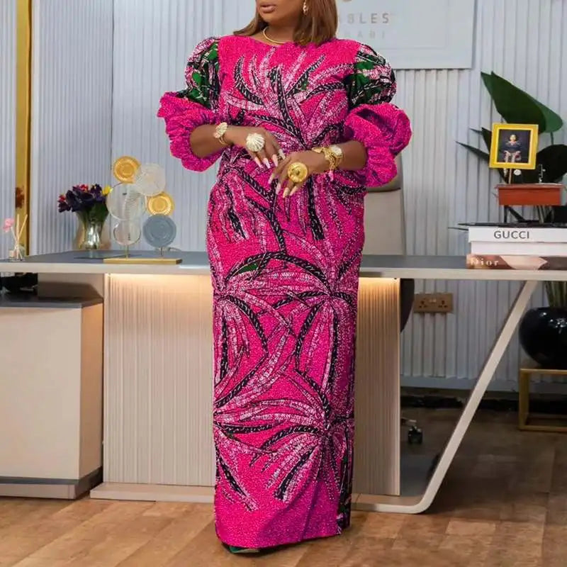 Plus Size 5XL VONDA Bohemian Party Dress Women Printed Puff Sleeve Dresses Oversized Vestidos 2024 Casual Loose Vintage Sundress