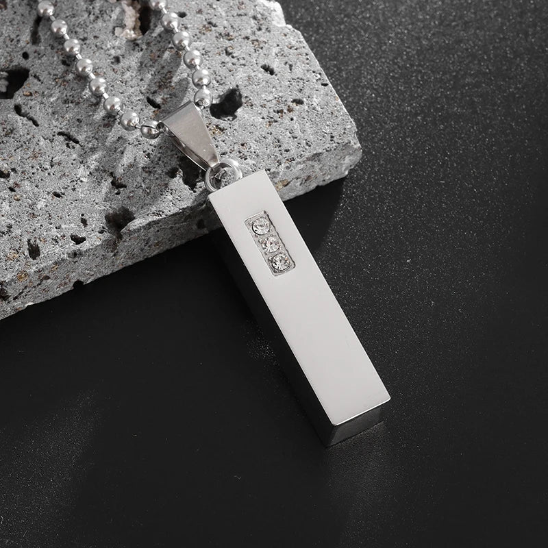 Stainless Steel Classic Geometric Polygonal Black Square Natural Stone Necklace Pendant for Men Fashion Casual Punk Jewelry Gift
