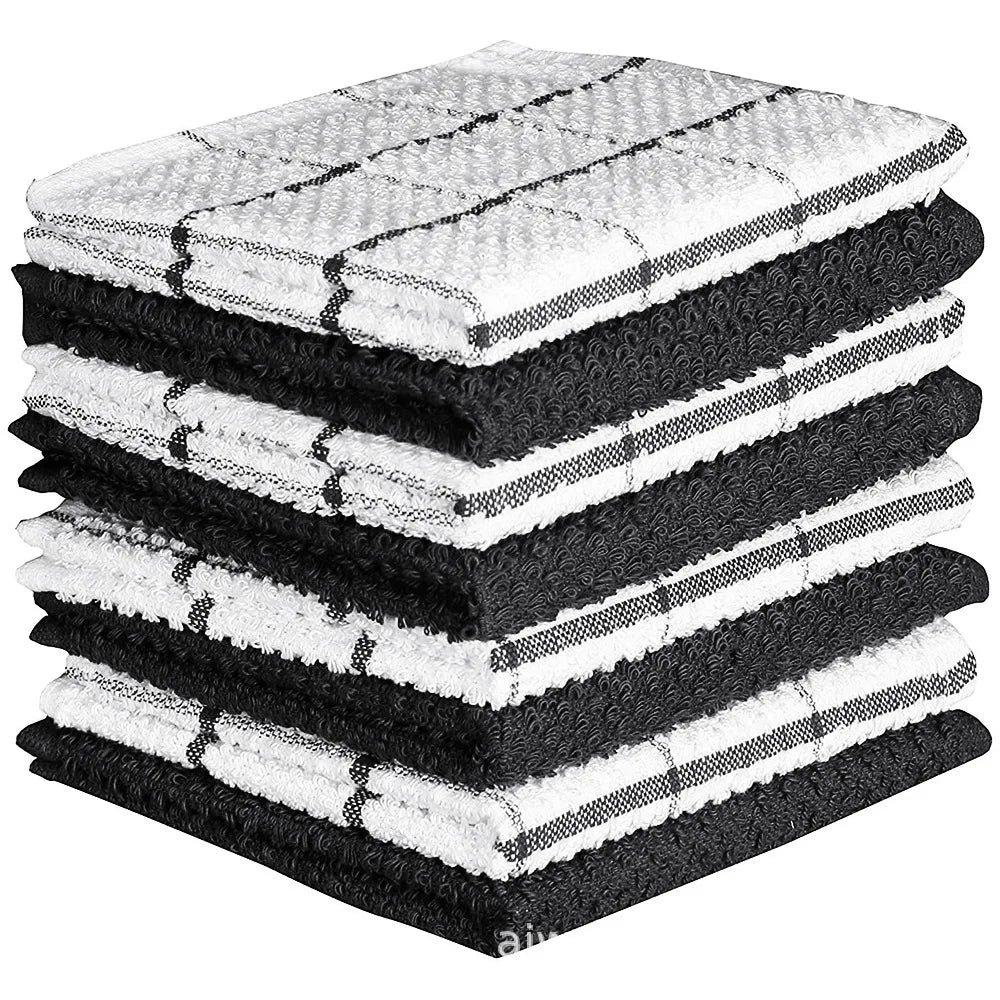Plaid Cotton Kitchen Dish Cloths, Kitchen Rags, Hand Towel, Super Soft and Absorbent Washcloths,12x12in, 6 Packs