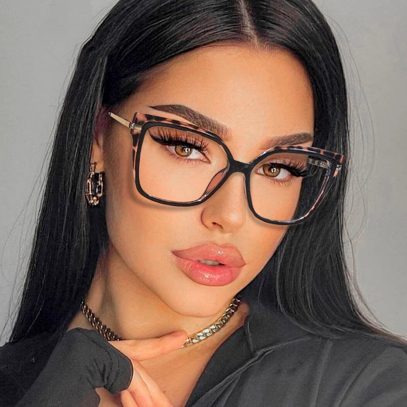 Luxury Myopia Glasses Women Anti Blue Light Leopard Square Eyeglasses College Student Prescription Shortsighted Eyewear -3 -4.5