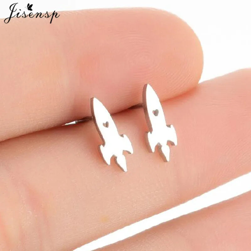 Punk Mini Stainless Steel Earrings for Women Minimalist Spades Gesture Apple Lighter Spider Web Earings Fashion Jewelry brincos