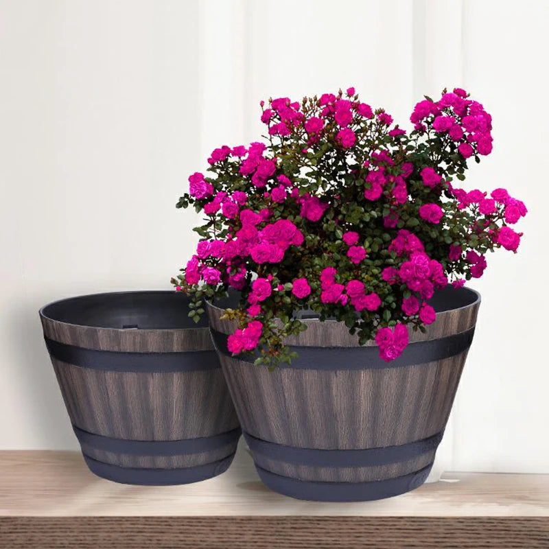 Rustic Wooden Barrel Flower Pot Vintage Style Large Capacity Pots for Christmas Birthday Gifts