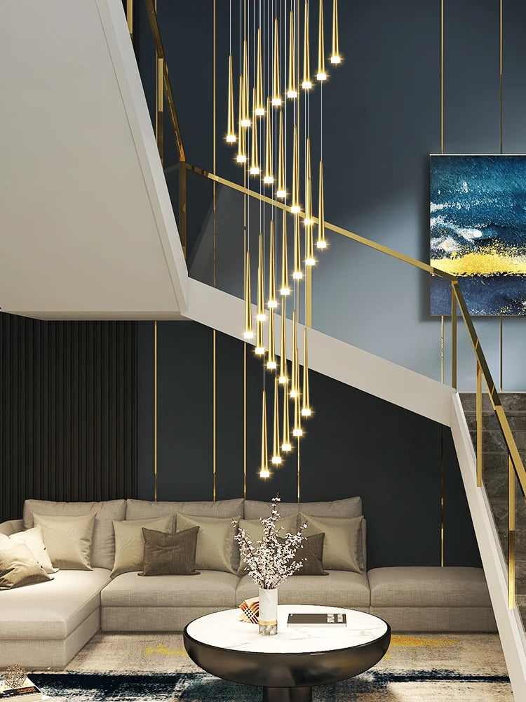 LED Pendant Light Modern Living Room Chandelier Villa Loft Large Pendant Light Minimalist Duplex High-Rise Long Stair Chandelier