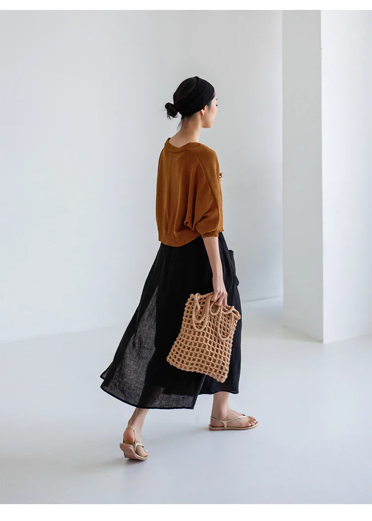 Linen large slit skirt and pants one-piece women's spring and summer loose oversized casual cropped pants