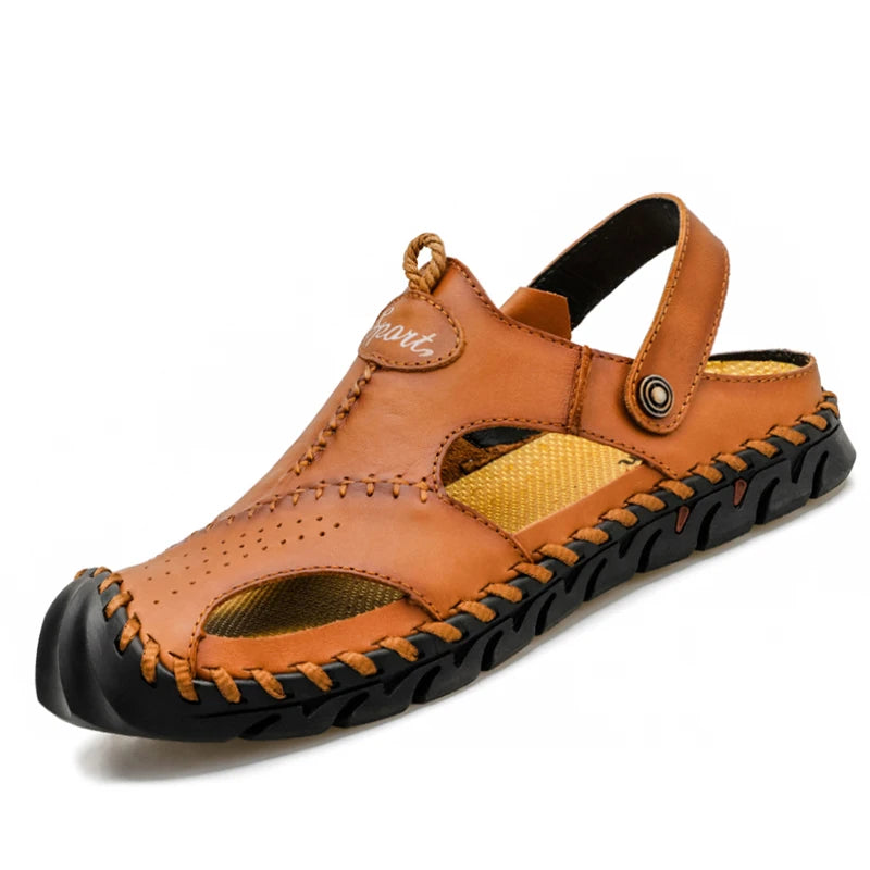 Summer Sandals Men Leather Classic Roman Sandals Comfort Slipper Outdoor Beach Rubber Flip Flops Men Water Trekking Sandals