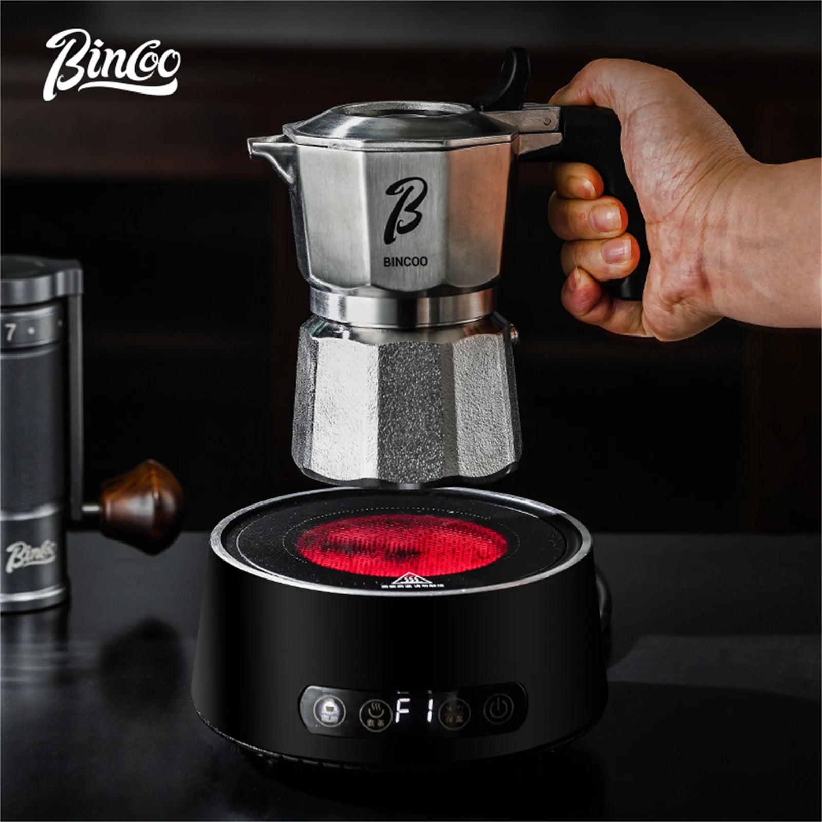 Bincoo Three-valve Moka Pot Set Stainless Steel Electric Pottery Pot Household Italian Espresso Coffee Pot Barista Accessories