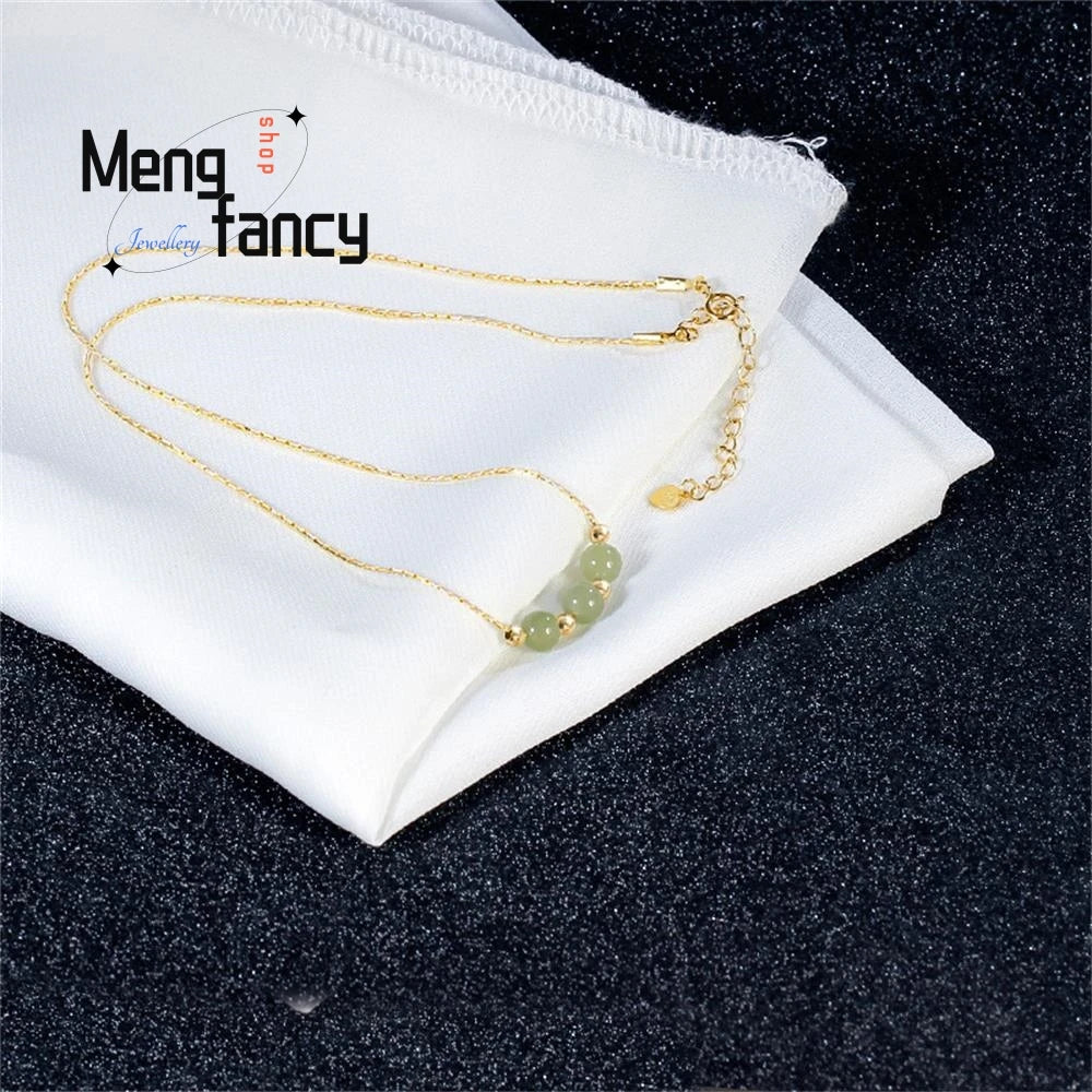 Natural Hotan Jasper Lucky beads Lockbone Chain Light Luxury Temperament Exquisite Pendant High-grade Popular Fashion Jewelry