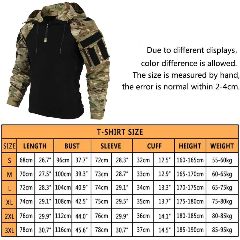 Tactical Shirt Airsoft Paintball Work Clothing Combat Shirts Cotton Multi Pockets Camo  Shirts Hooded Tops